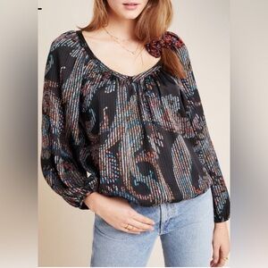 Anthropologie Maeve Burnout Satin Size S blouse boho peasant top